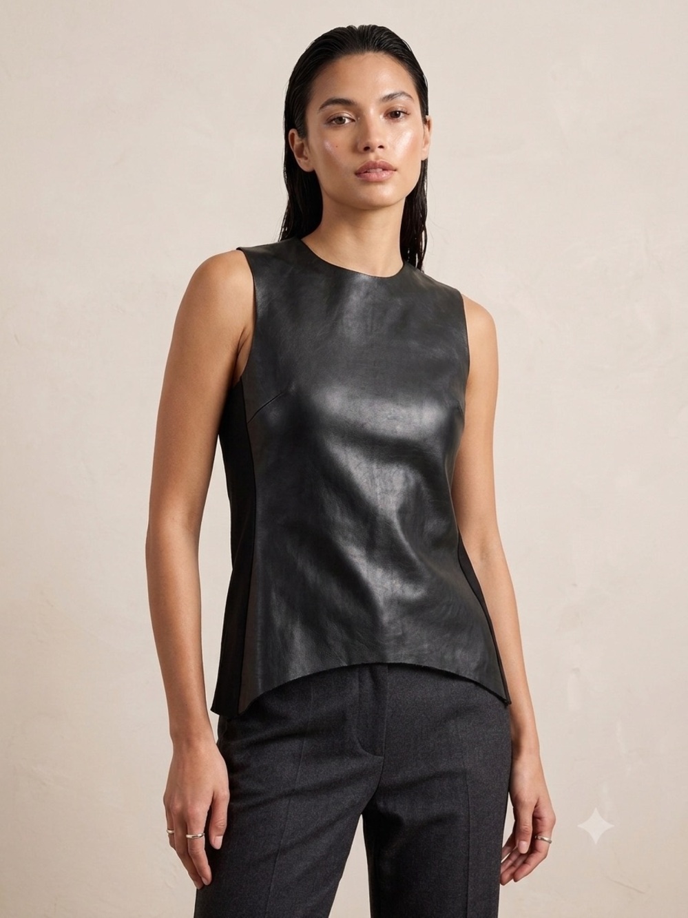 bishop + young Black Leather Sleeveless Camisole